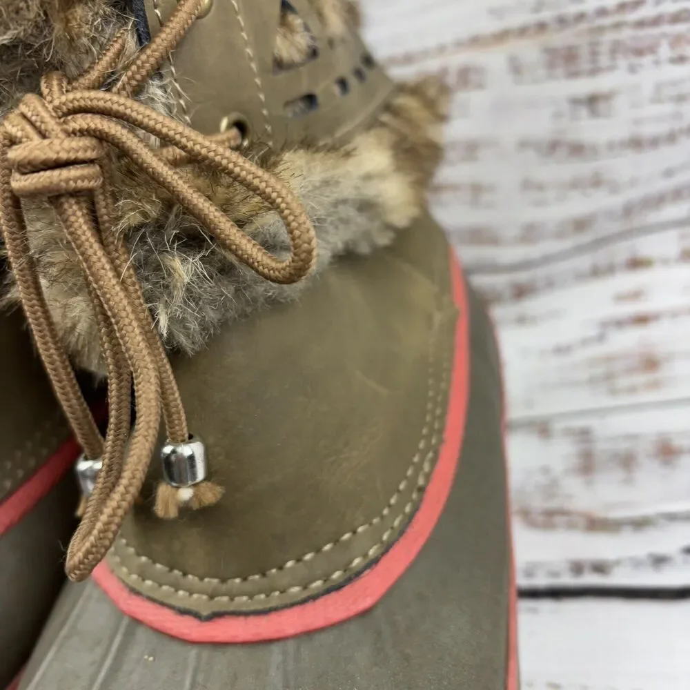Khombu Nola Snow Winter Leather Faux Fur Brown Pink Lace Up Boots WOMENS SIZE 6M